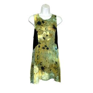 Evil Twin Yellow Black Mesh Grunge Spattered Tie Dye Tank Tunic Top Dress Small